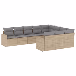 vidaXL Set Divano da Giardino 10 pz con Cuscini Beige in Polyrattan - Vista aggiuntiva 2