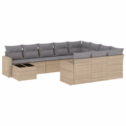 vidaXL Set Divani da Giardino 11 pz con Cuscini Beige in Polyrattan - Vista aggiuntiva 2