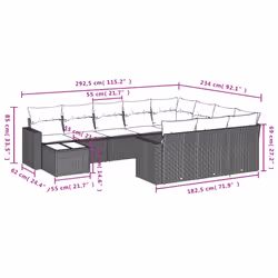 vidaXL Set Divani da Giardino 11 pz con Cuscini Beige in Polyrattan - Vista aggiuntiva 3