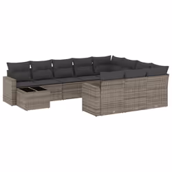 vidaXL Set Divani da Giardino 11 pz con Cuscini in Polyrattan Grigio - Vista aggiuntiva 2
