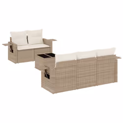 Set Divano da Giardino 6 pz con Cuscini Beige in Polyrattancod mxl 112122 - Vista aggiuntiva 2