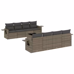 vidaXL Set Divano da Giardino 9pz con Cuscini Grigio Chiaro Polyrattan - Vista aggiuntiva 2