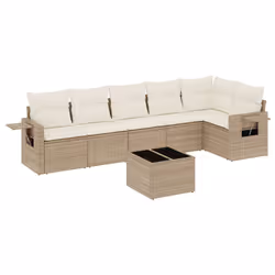 vidaXL Set Divani da Giardino 7 pz con Cuscini Beige in Polyrattan - Vista aggiuntiva 2