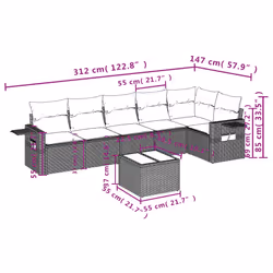 vidaXL Set Divani da Giardino 7 pz con Cuscini Beige in Polyrattan - Vista aggiuntiva 3