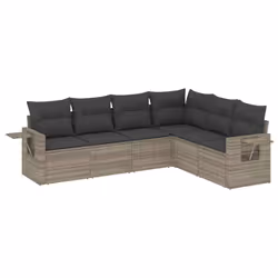 vidaXL Set Divano da Giardino 6pz con Cuscini Grigio Chiaro Polyrattan - Vista aggiuntiva 2