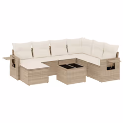 vidaXL Set Divano da Giardino 8 pz con Cuscini Beige in Polyrattan - Vista aggiuntiva 2