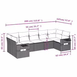 vidaXL Set Divani da Giardino con Cuscini 7pz Nero Polyrattan - Vista aggiuntiva 3