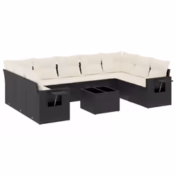 vidaXL Set Divani da Giardino 10pz con Cuscini in Polyrattan Nero - Vista aggiuntiva 2