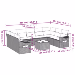 vidaXL Set Divani da Giardino 10pz con Cuscini in Polyrattan Nero - Vista aggiuntiva 3