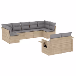 vidaXL Set Divano da Giardino 9 pz con Cuscini Beige in Polyrattan - Vista aggiuntiva 2