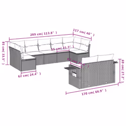 vidaXL Set Divano da Giardino 9 pz con Cuscini Beige in Polyrattan - Vista aggiuntiva 3
