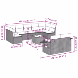 Set Divano da Giardino 10 pz con Cuscini Beige in Polyrattancod mxl 88866 - Vista aggiuntiva 3