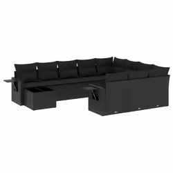 vidaXL Set Divani da Giardino 11 pz con Cuscini in Polyrattan Nero - Vista aggiuntiva 2
