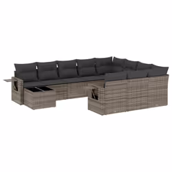 Set Divani da Giardino 11 pz con Cuscini in Polyrattan Grigiocod mxl 88872 - Vista aggiuntiva 2