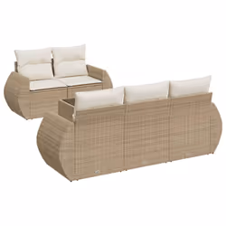 vidaXL Set Divano da Giardino 6 pz con Cuscini Beige in Polyrattan - Vista aggiuntiva 2