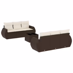 vidaXL Set Divani da Giardino 7 pz con Cuscini Marrone in Polyrattan - Vista aggiuntiva 2