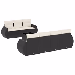 vidaXL Set Divani da Giardino con Cuscini 8 pz Nero in Polyrattan - Vista aggiuntiva 2