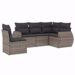 vidaXL Set Divano da Giardino 5 pz con Cuscini Grigio in Polyrattan - Vista aggiuntiva 2