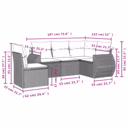 vidaXL Set Divano da Giardino 5 pz con Cuscini Grigio in Polyrattan - Vista aggiuntiva 3