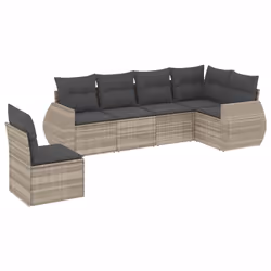 vidaXL Set Divano da Giardino 6pz con Cuscini Grigio Chiaro Polyrattan - Vista aggiuntiva 2