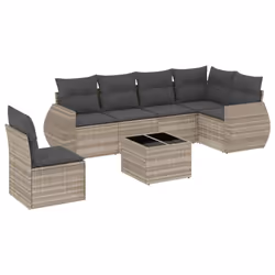vidaXL Set Divani da Giardino 7pz con Cuscini Grigio Chiaro Polyrattan - Vista aggiuntiva 2
