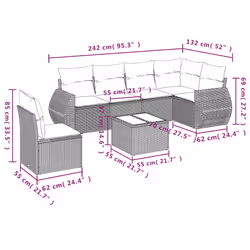 vidaXL Set Divani da Giardino 7pz con Cuscini Grigio Chiaro Polyrattan - Vista aggiuntiva 3