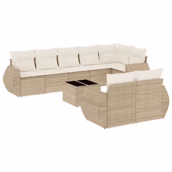 vidaXL Set Divano da Giardino 9 pz con Cuscini Beige in Polyrattan - Vista aggiuntiva 2