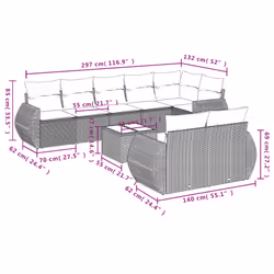 vidaXL Set Divano da Giardino 9 pz con Cuscini Beige in Polyrattan - Vista aggiuntiva 3