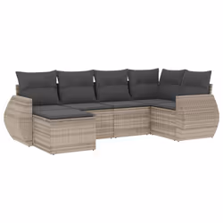 vidaXL Set Divano da Giardino 6pz con Cuscini Grigio Chiaro Polyrattan - Vista aggiuntiva 2