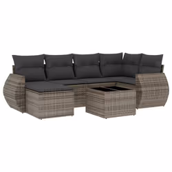 vidaXL Set Divani da Giardino 7 pz con Cuscini Grigio in Polyrattan - Vista aggiuntiva 2