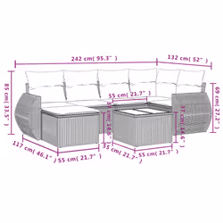 vidaXL Set Divani da Giardino 7 pz con Cuscini Grigio in Polyrattan - Vista aggiuntiva 3