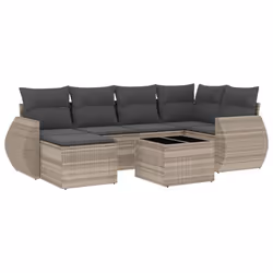 vidaXL Set Divani da Giardino 7pz con Cuscini Grigio Chiaro Polyrattan - Vista aggiuntiva 2