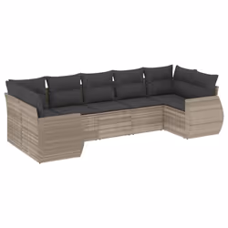 vidaXL Set Divani da Giardino 7pz con Cuscini Grigio Chiaro Polyrattan - Vista aggiuntiva 2