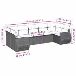 vidaXL Set Divani da Giardino 7pz con Cuscini Grigio Chiaro Polyrattan - Vista aggiuntiva 3