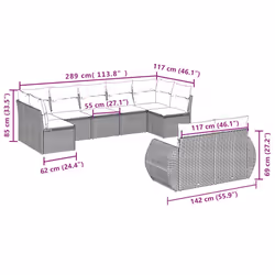 Set Divani da Giardino 9 pz con Cuscini Nero in Polyrattancod mxl 88815 - Vista aggiuntiva 3