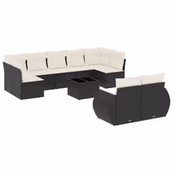 vidaXL Set Divani da Giardino 10pz con Cuscini in Polyrattan Nero - Vista aggiuntiva 2