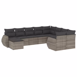 vidaXL Set Divano da Giardino 10 pz con Cuscini Grigio in Polyrattan - Vista aggiuntiva 2