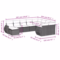 vidaXL Set Divano da Giardino 10 pz con Cuscini Grigio in Polyrattan - Vista aggiuntiva 3