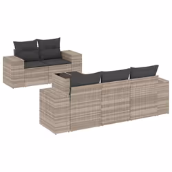 vidaXL Set Divano da Giardino 6pz con Cuscini Grigio Chiaro Polyrattan - Vista aggiuntiva 2
