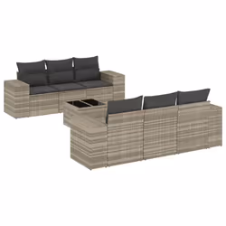 vidaXL Set Divani da Giardino 7pz con Cuscini Grigio Chiaro Polyrattan - Vista aggiuntiva 2