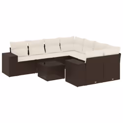 vidaXL Set Divani da Giardino 9pz con Cuscini Marrone in Polyrattan - Vista aggiuntiva 2