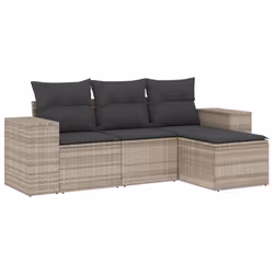 vidaXL Set Divano da Giardino 4pz con Cuscini Grigio Chiaro Polyrattan - Vista aggiuntiva 2