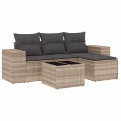 vidaXL Set Divano da Giardino 5pz con Cuscini Grigio Chiaro Polyrattan - Vista aggiuntiva 2