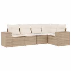 vidaXL Set Divano da Giardino 5 pz con Cuscini Beige in Polyrattan - Vista aggiuntiva 2