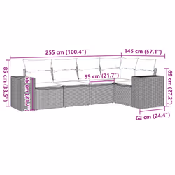 vidaXL Set Divano da Giardino 5 pz con Cuscini Beige in Polyrattan - Vista aggiuntiva 3