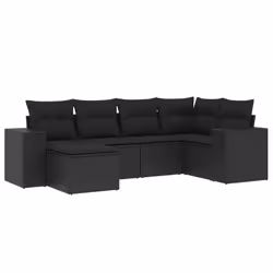 vidaXL Set Divano da Giardino 6 pz con Cuscini Nero in Polyrattan - Vista aggiuntiva 2
