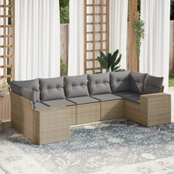 vidaXL Set Divani da Giardino 7 pz con Cuscini Beige in Polyrattan