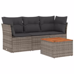 vidaXL Set Divani da Giardino 4 pz con Cuscini in Polyrattan Grigio - Vista aggiuntiva 2