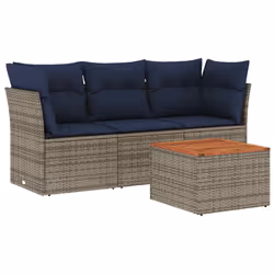 vidaXL Set Divani da Giardino 4 pz con Cuscini Grigio in Polyrattan - Vista aggiuntiva 2