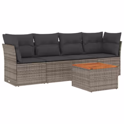 vidaXL Set Divano da Giardino 5 pz con Cuscini Grigio in Polyrattan - Vista aggiuntiva 2
